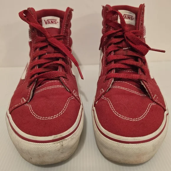 VANS Red Hightop Sneakers Red & White Laceup Shoes Casual Skater Womens Size 9 - Picture 3 of 11